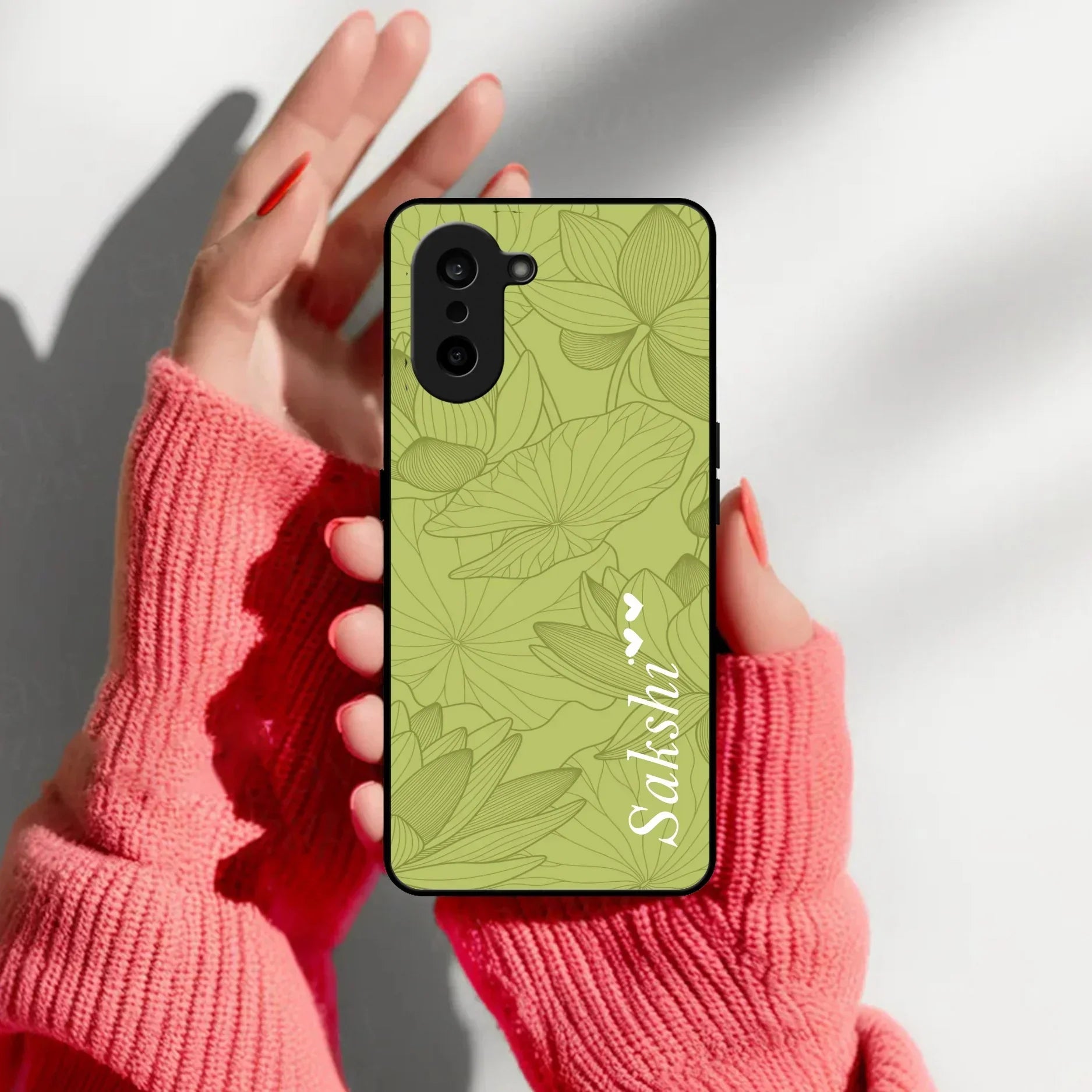 Customized luxury Mint Green leaves Glass Case Cover For Oneplus - ShopOnCliQ