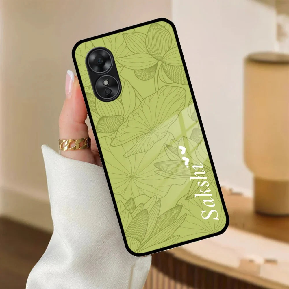 Customized luxury Mint Green leaves Glass Case Cover For Oppo - ShopOnCliQ