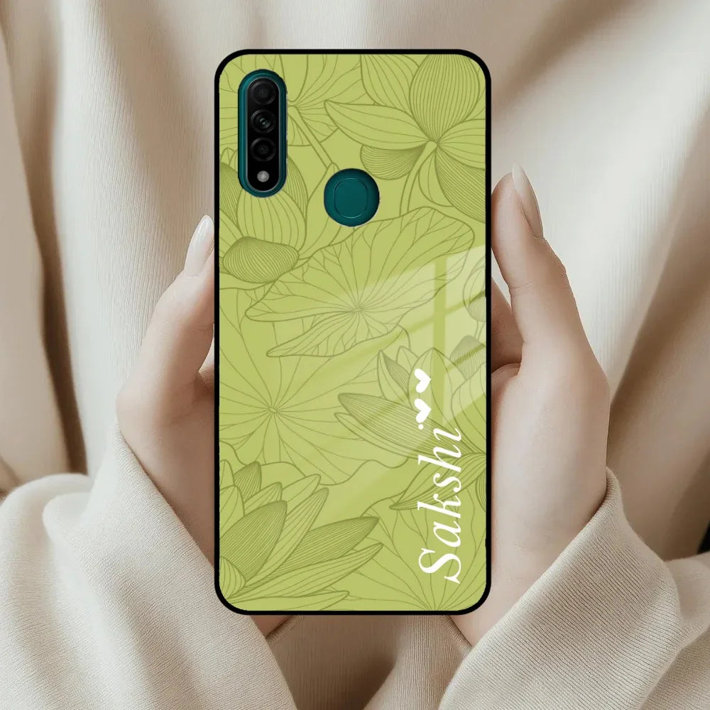 Customized luxury Mint Green leaves Glass Case Cover For Oppo - ShopOnCliQ