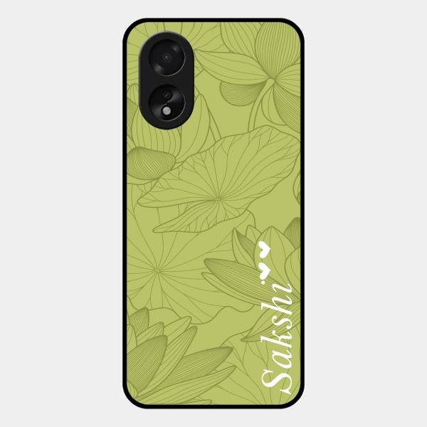 Customized luxury Mint Green leaves Glass Case Cover For Oppo A38