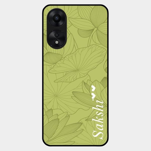 Customized luxury Mint Green leaves Glass Case Cover For Oppo A78 5G
