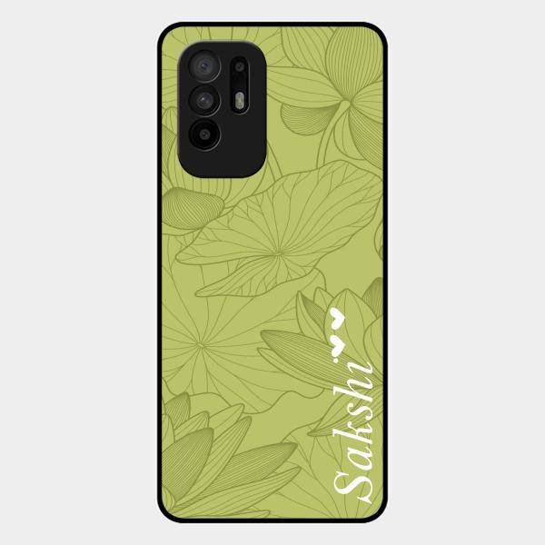 Customized luxury Mint Green leaves Glass Case Cover For Oppo F19 Pro Plus 5G