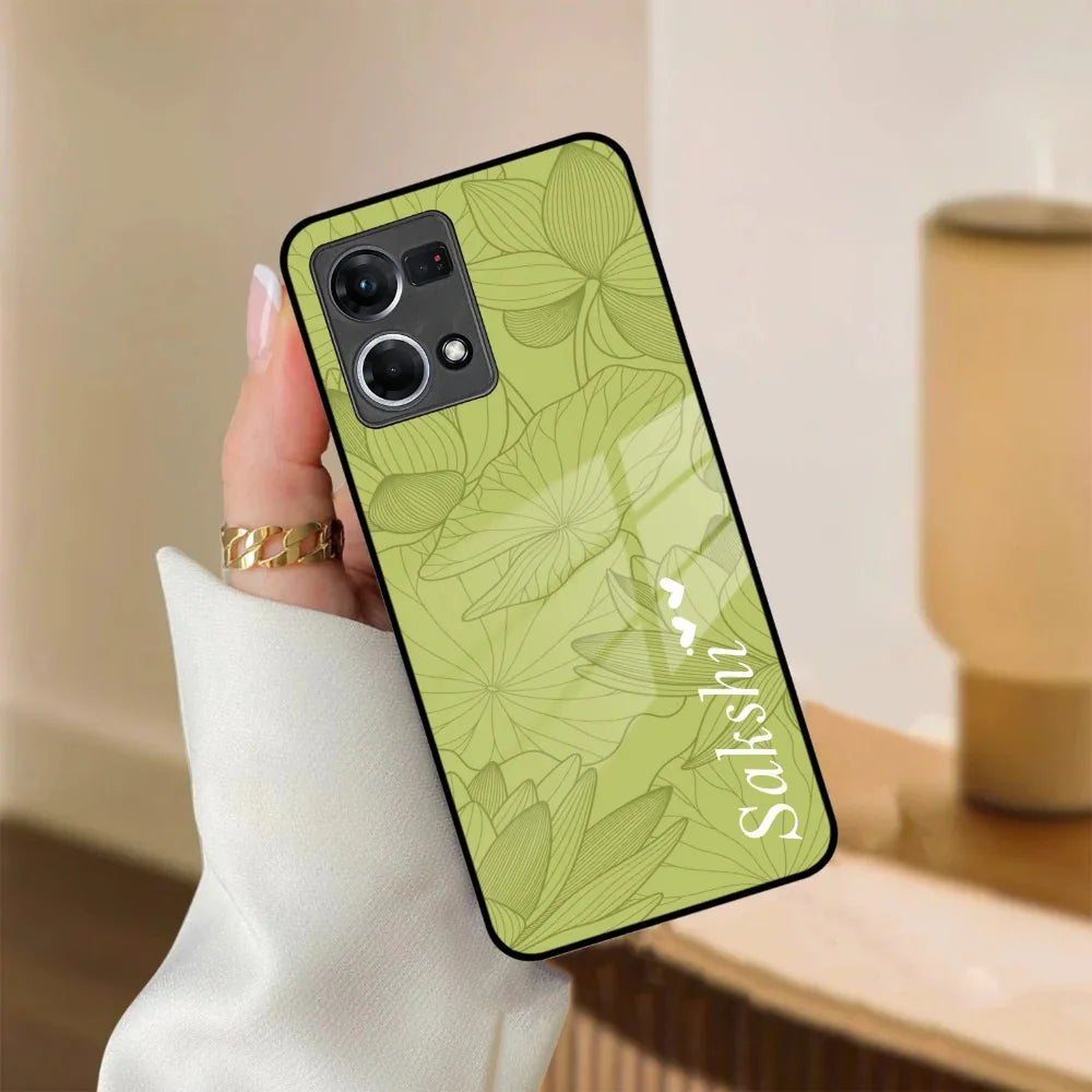 Customized luxury Mint Green leaves Glass Case Cover For Oppo - ShopOnCliQ