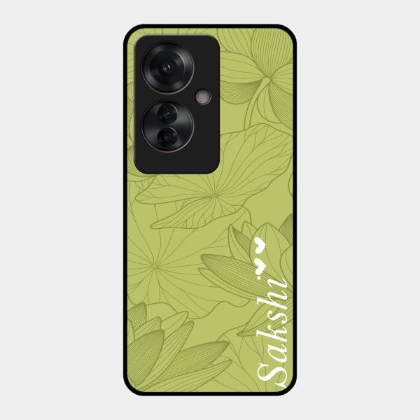 Customized luxury Mint Green leaves Glass Case Cover For Oppo F25 Pro 5G