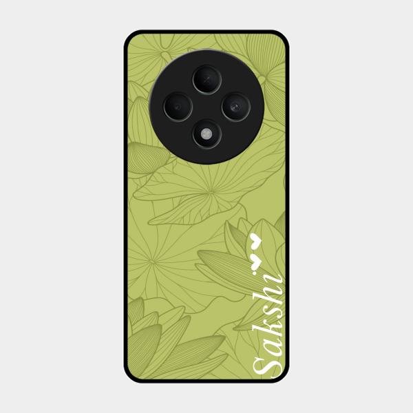 Customized luxury Mint Green leaves Glass Case Cover For Oppo F27 5G