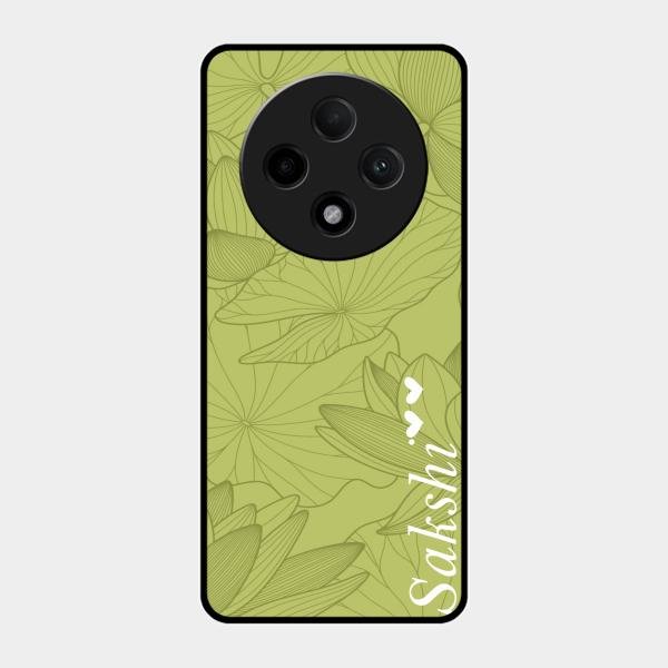Customized luxury Mint Green leaves Glass Case Cover For Oppo F27 Pro Plus 5G