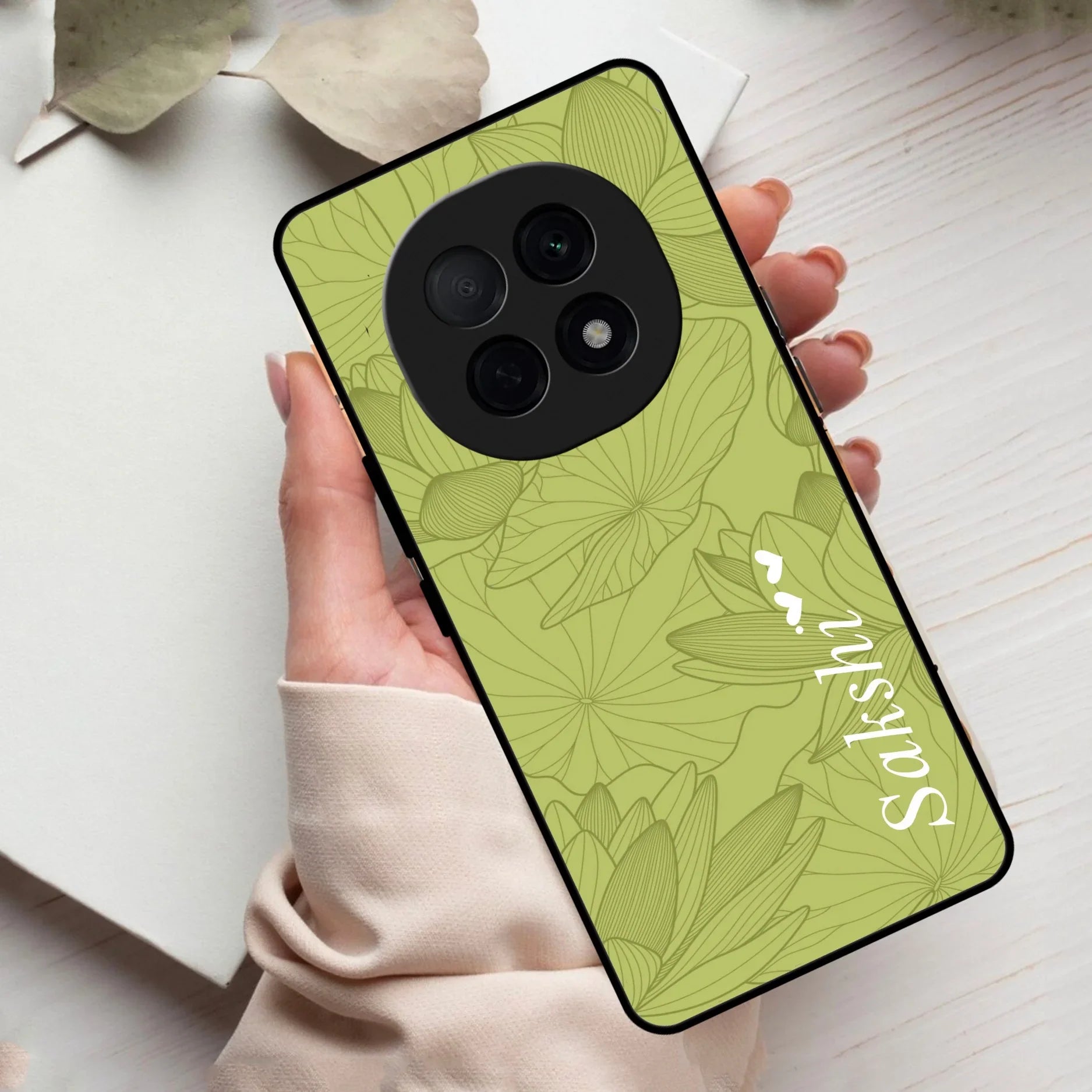 Customized luxury Mint Green leaves Glass Case Cover For Oppo - ShopOnCliQ