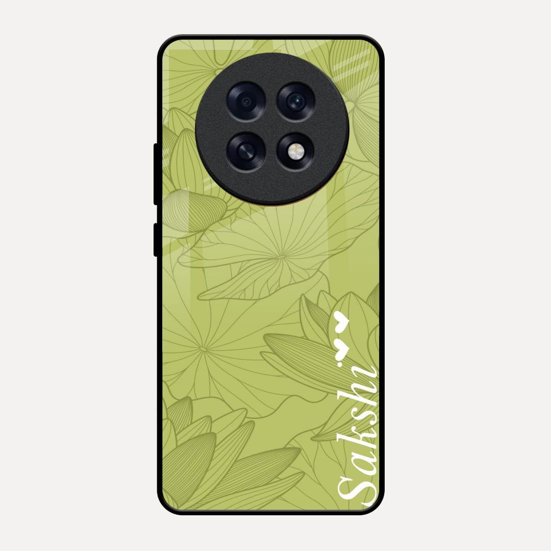 Customized luxury Mint Green leaves Glass Case Cover For Oppo F31 Pro Plus 5G