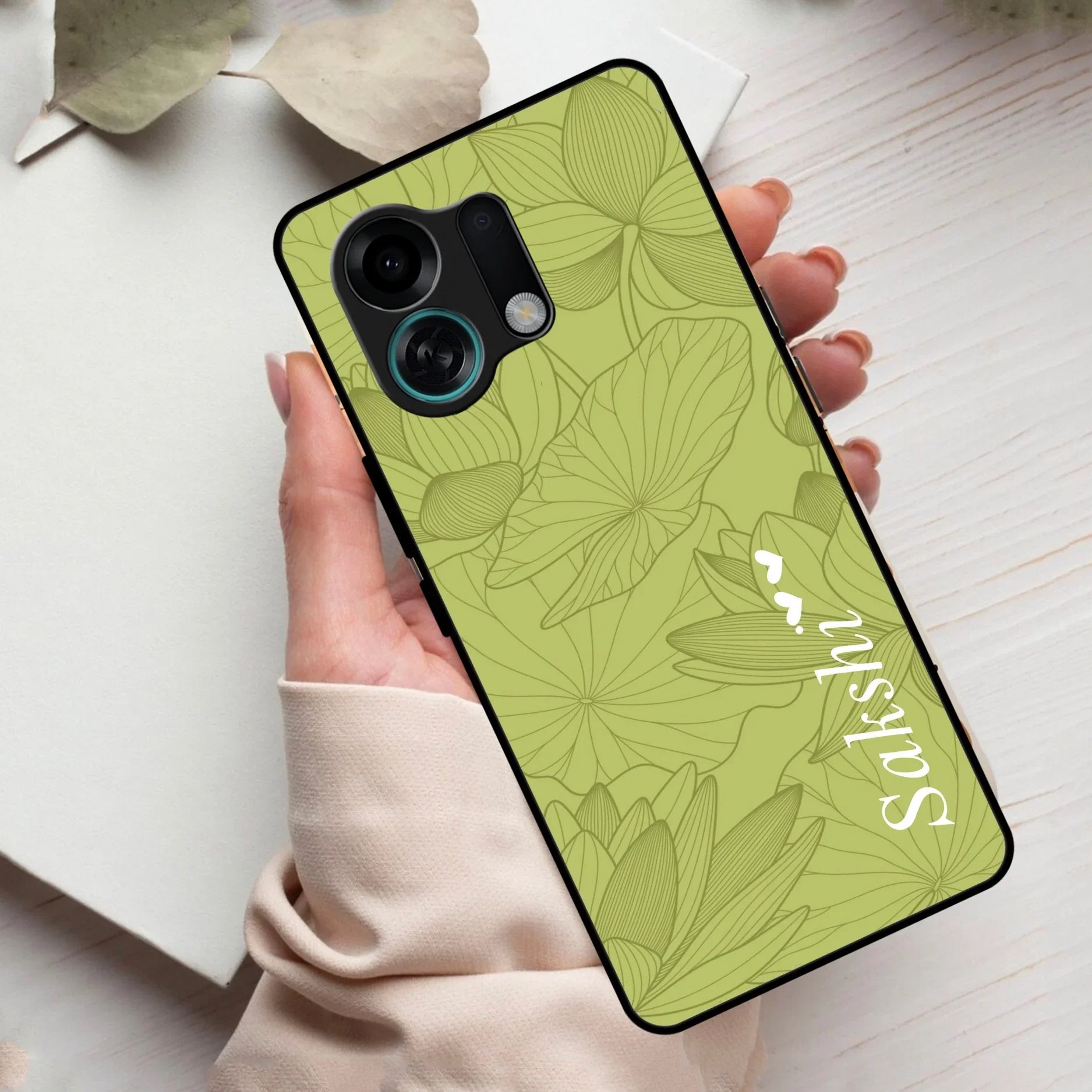 Customized luxury Mint Green leaves Glass Case Cover For Oppo - ShopOnCliQ