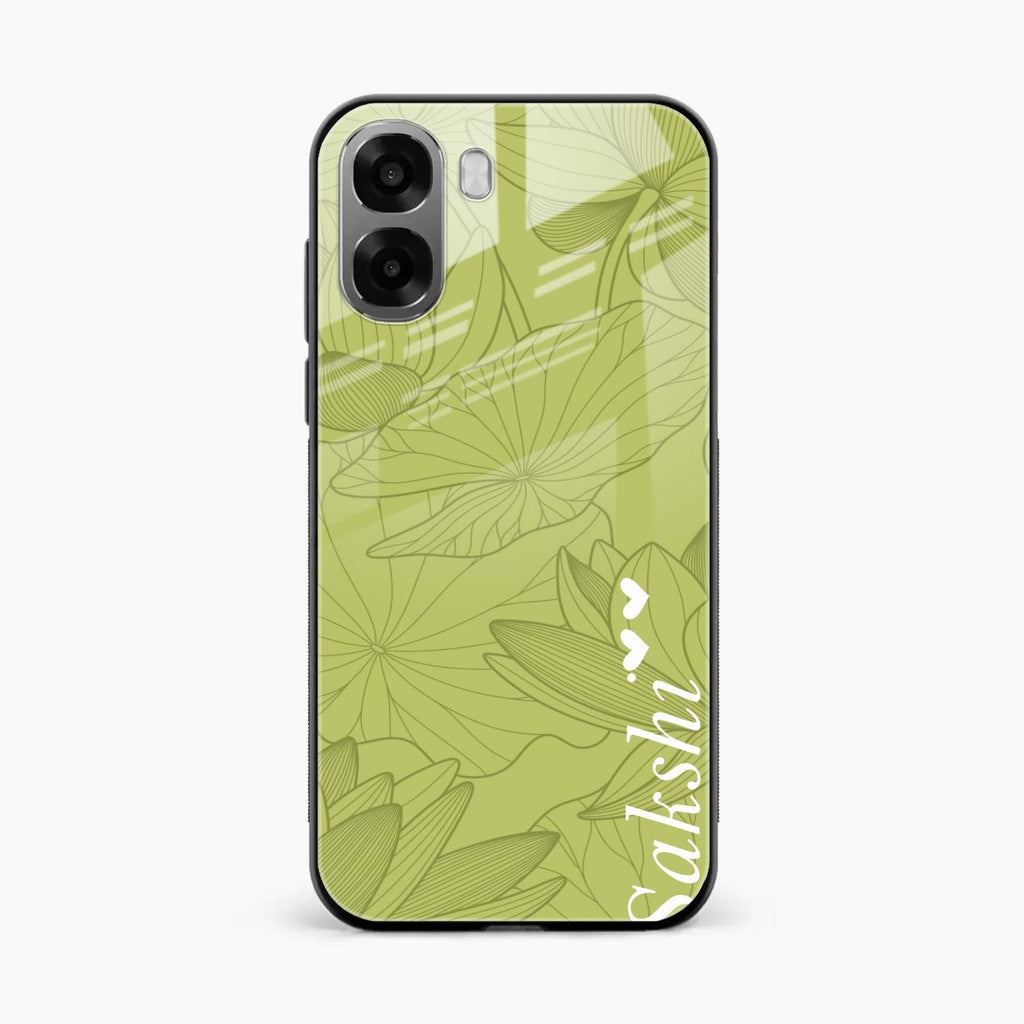 Customized luxury Mint Green leaves Glass Case Cover For Oppo K14x 5G