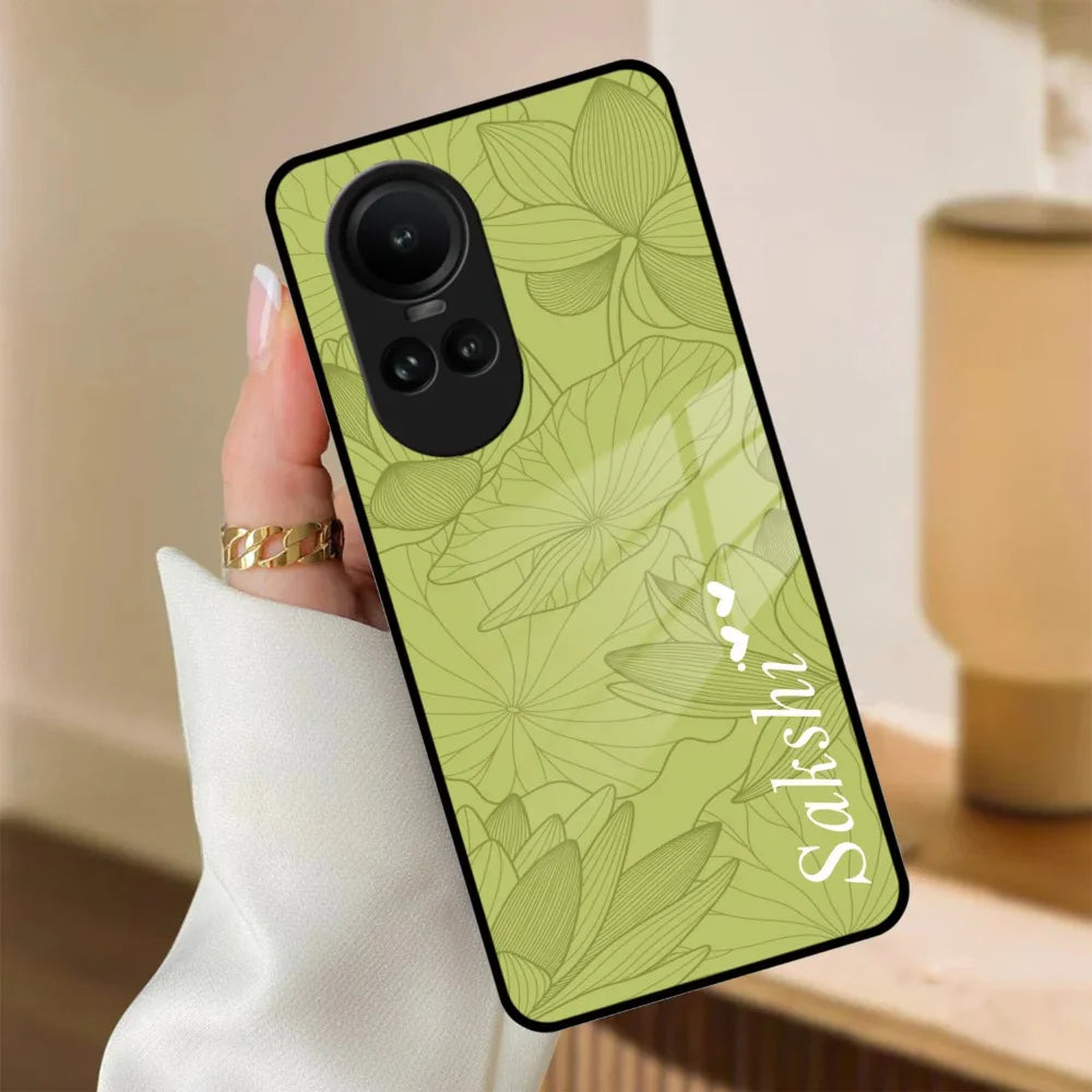 Customized luxury Mint Green leaves Glass Case Cover For Oppo - ShopOnCliQ