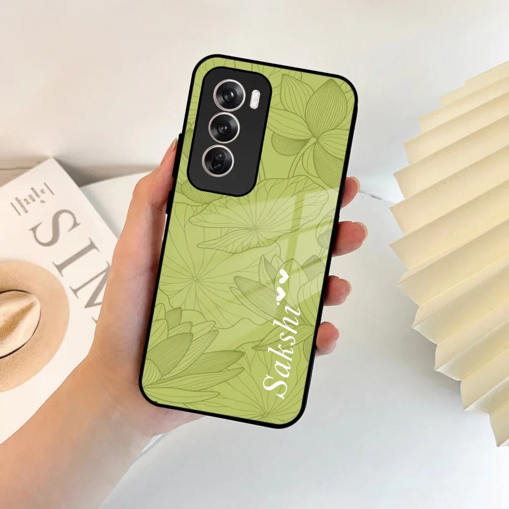 Customized luxury Mint Green leaves Glass Case Cover For Oppo - ShopOnCliQ