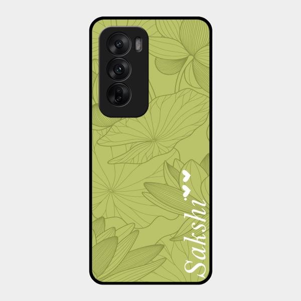 Customized luxury Mint Green leaves Glass Case Cover For Oppo Reno 12 5G