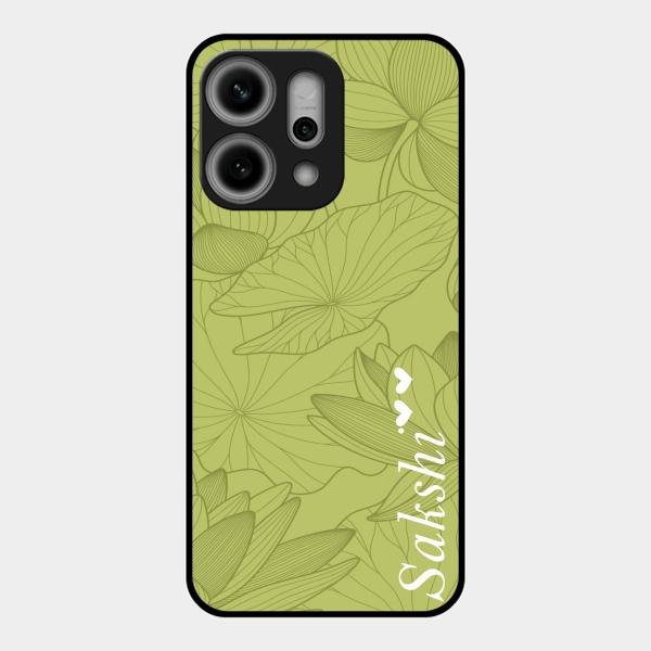 Customized luxury Mint Green leaves Glass Case Cover For Oppo Reno 14 Pro 5G