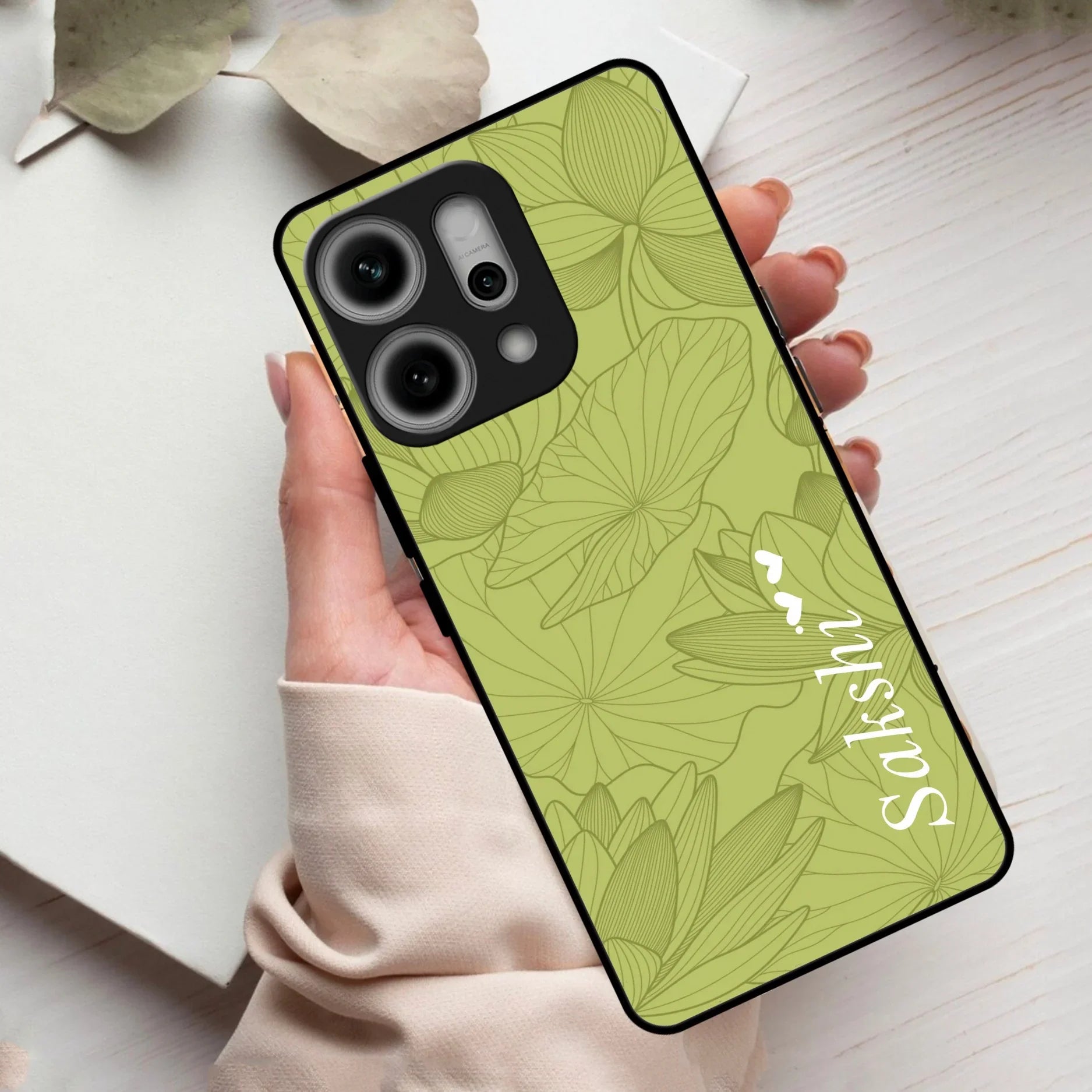Customized luxury Mint Green leaves Glass Case Cover For Oppo - ShopOnCliQ