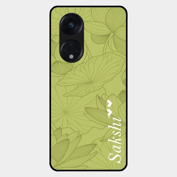 Customized luxury Mint Green leaves Glass Case Cover For Oppo Reno 8T 5G