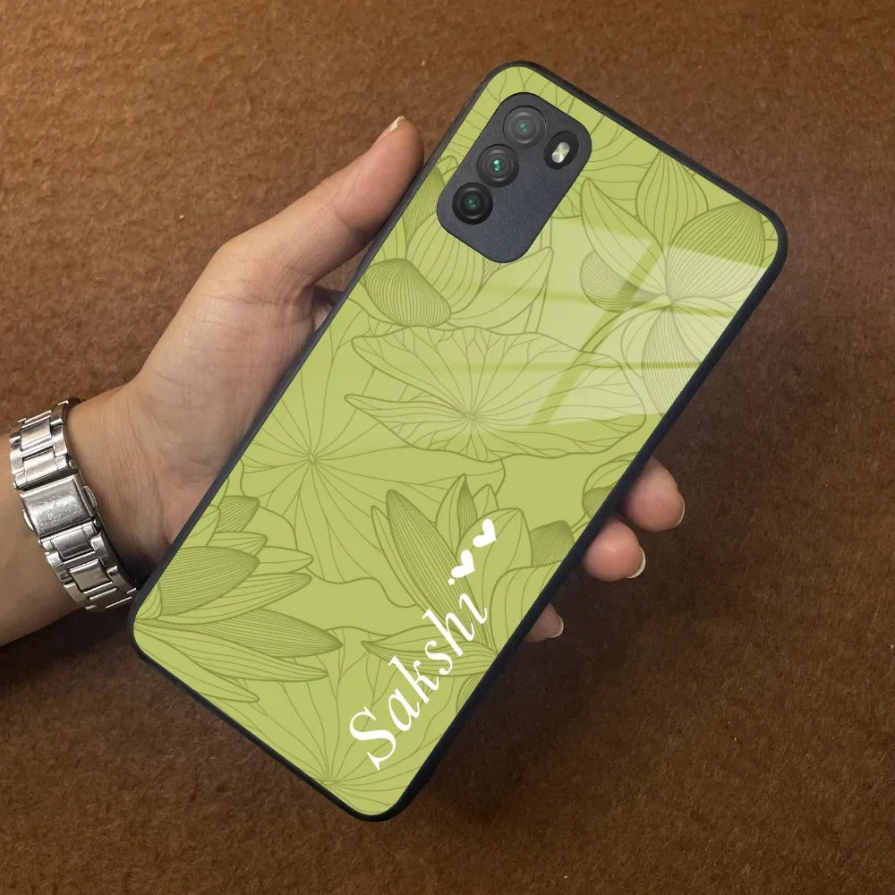 Customized luxury Mint Green leaves Glass Case Cover For Poco - ShopOnCliQ