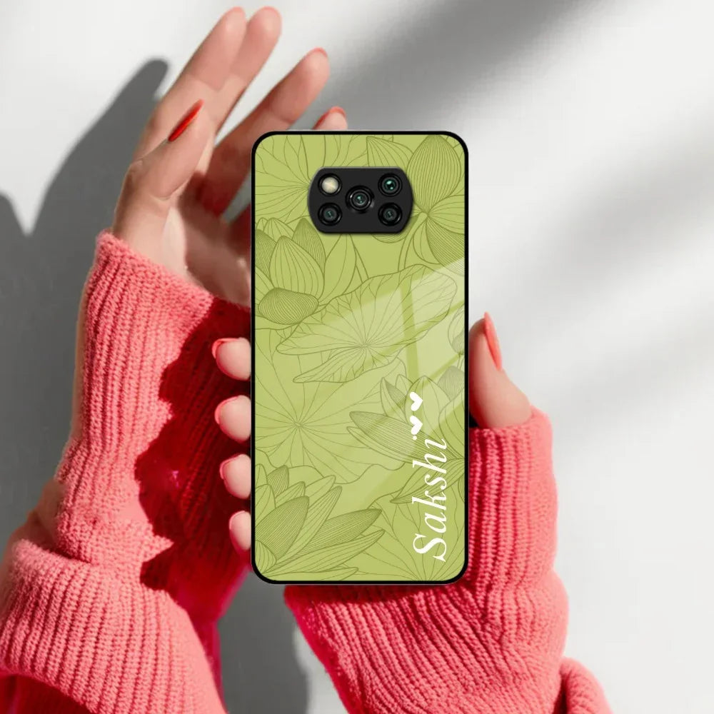 Customized luxury Mint Green leaves Glass Case Cover For Poco - ShopOnCliQ