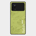 Customized luxury Mint Green leaves Glass Case Cover For Poco X4 Pro 5G