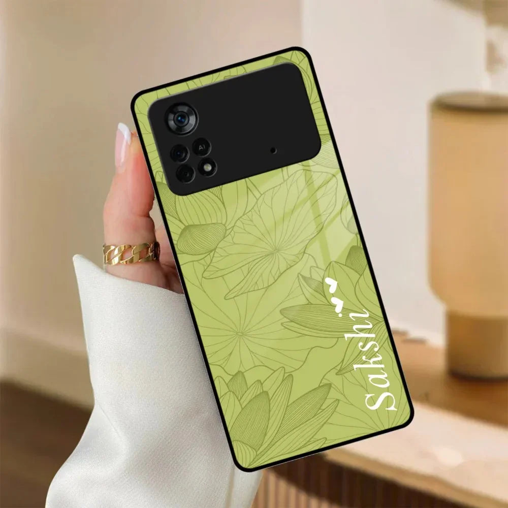Customized luxury Mint Green leaves Glass Case Cover For Poco - ShopOnCliQ