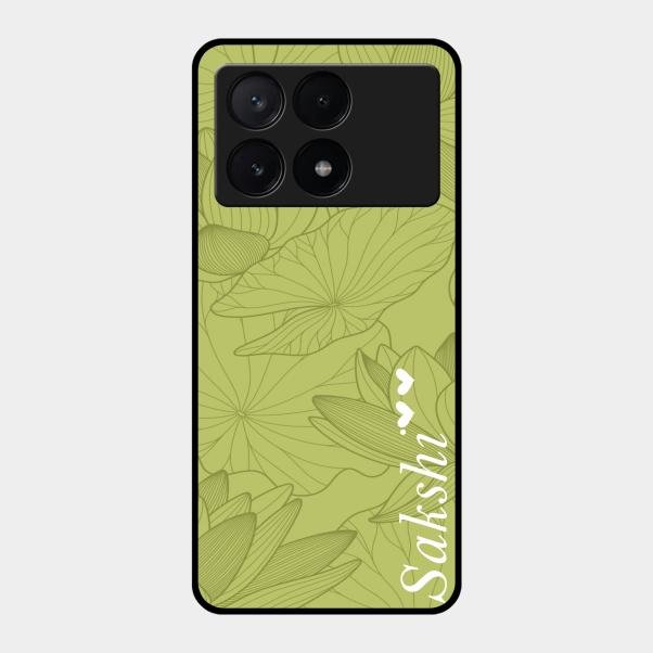 Customized luxury Mint Green leaves Glass Case Cover For Poco X6 Pro 5G