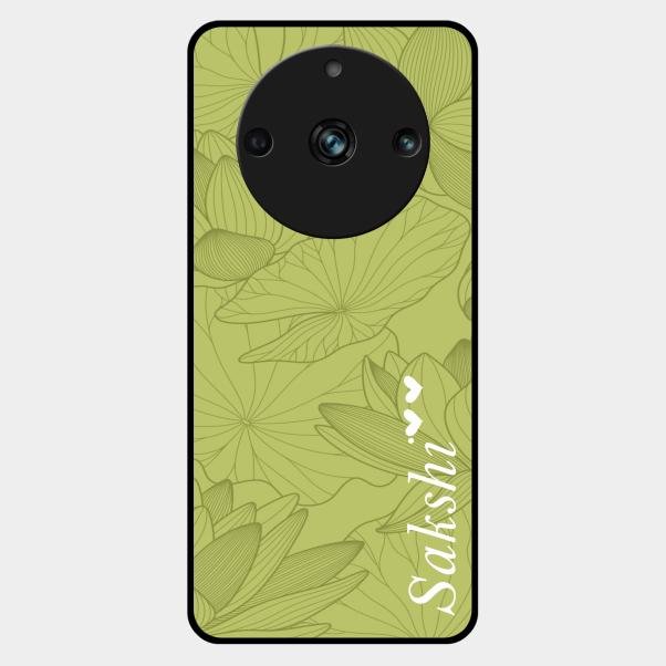 Customized luxury Mint Green leaves Glass Case Cover For Realme 11 Pro Plus 5G