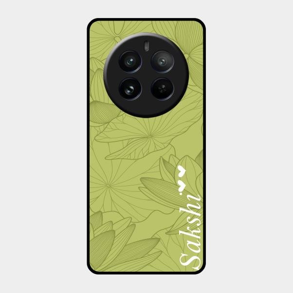 Customized luxury Mint Green leaves Glass Case Cover For Realme 12 Pro 5G