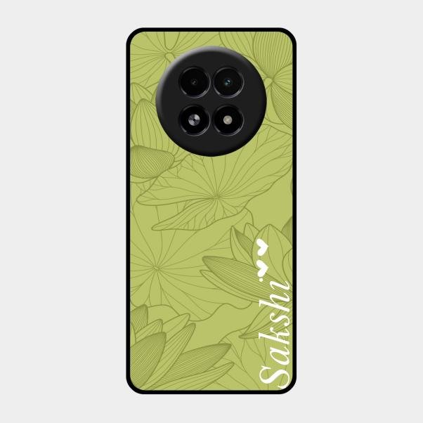 Customized luxury Mint Green leaves Glass Case Cover For Realme 13 5G