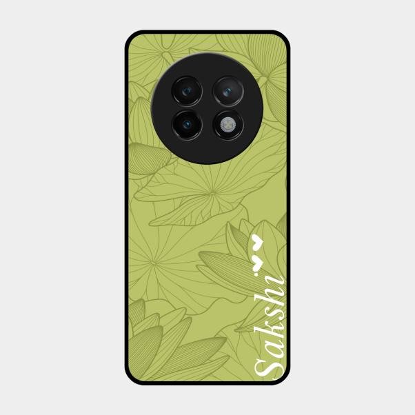 Customized luxury Mint Green leaves Glass Case Cover For Realme 13 Plus 5G