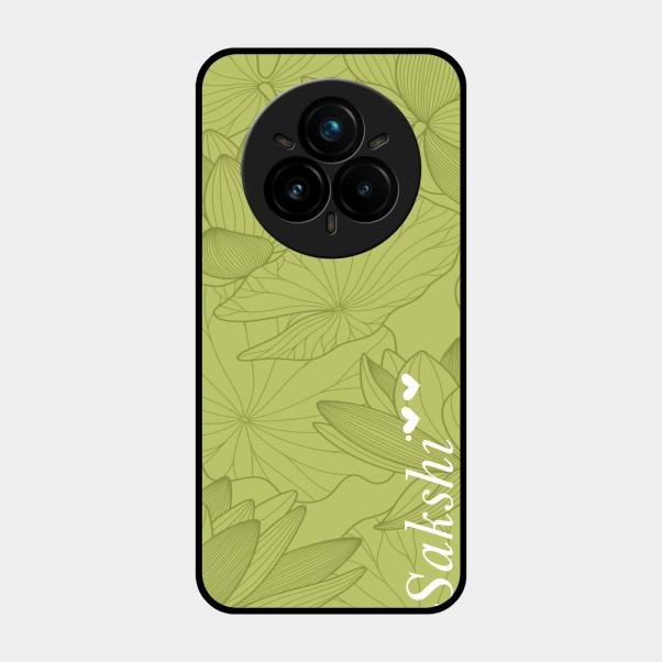 Customized luxury Mint Green leaves Glass Case Cover For Realme 14 Pro 5G