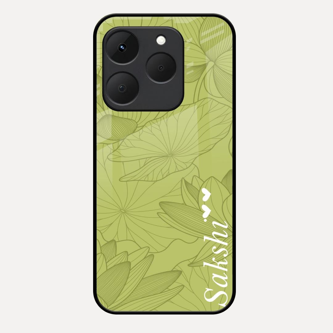 Customized luxury Mint Green leaves Glass Case Cover For Realme 15T 5G