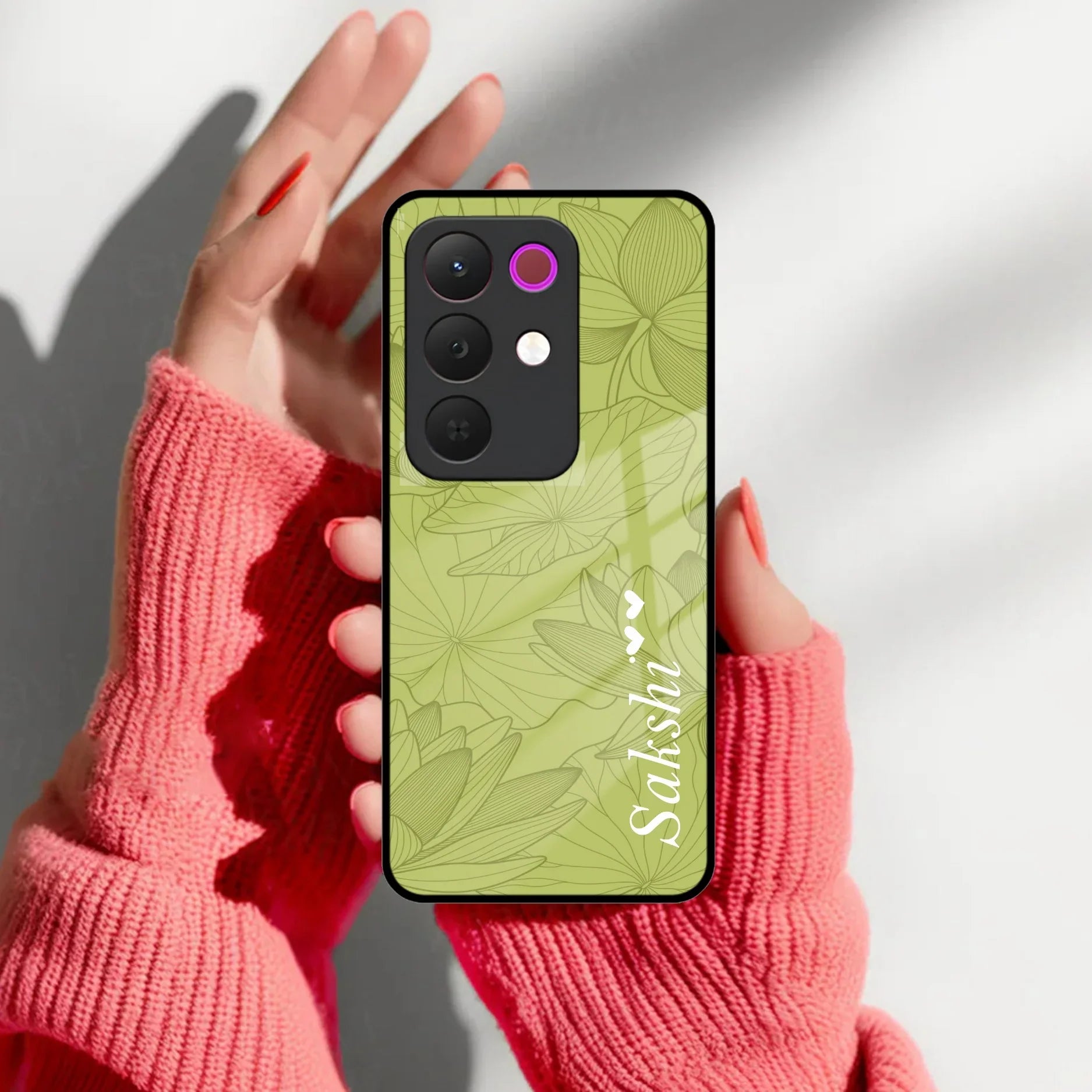 Customized luxury Mint Green leaves Glass Case Cover For Realme/Narzo