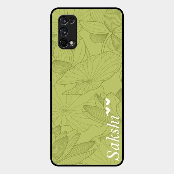 Customized luxury Mint Green leaves Glass Case Cover For Realme 7 Pro