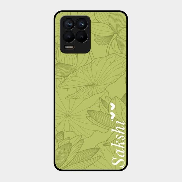 Customized luxury Mint Green leaves Glass Case Cover For Realme 8 Pro
