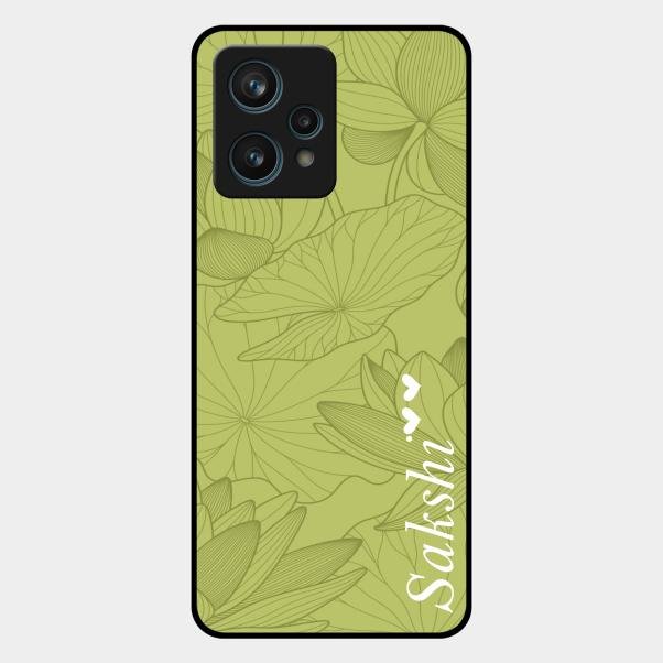 Customized luxury Mint Green leaves Glass Case Cover For Realme 9 Pro Plus 5G