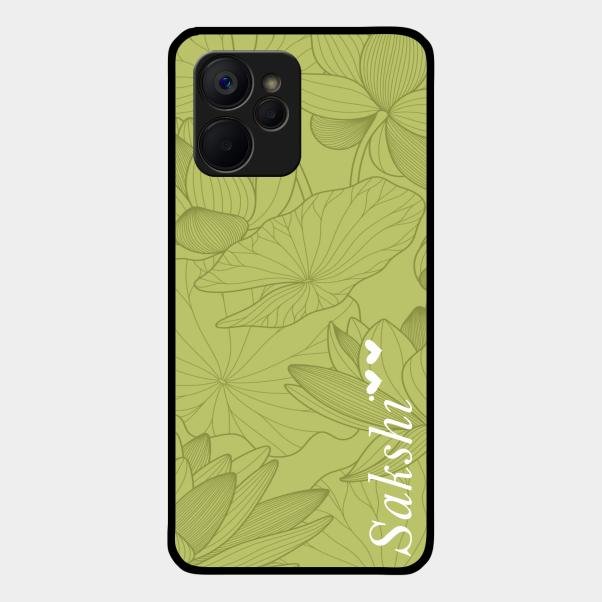 Customized luxury Mint Green leaves Glass Case Cover For Realme 9I 5G