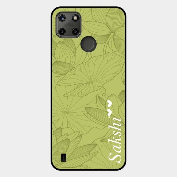 Customized luxury Mint Green leaves Glass Case Cover For Realme C25Y