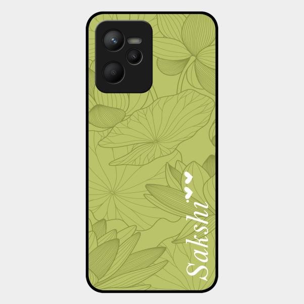 Customized luxury Mint Green leaves Glass Case Cover For Realme C35