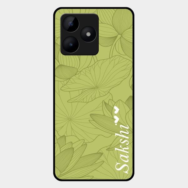 Customized luxury Mint Green leaves Glass Case Cover For Realme C53