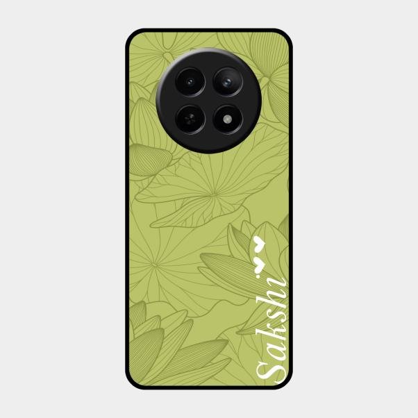 Customized luxury Mint Green leaves Glass Case Cover For Realme C65 5G