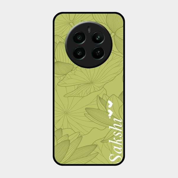 Customized luxury Mint Green leaves Glass Case Cover For Realme Narzo 70 Pro 5G