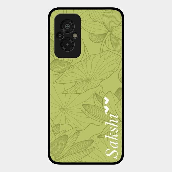 Customized luxury Mint Green leaves Glass Case Cover For Redmi 11 Prime 4G