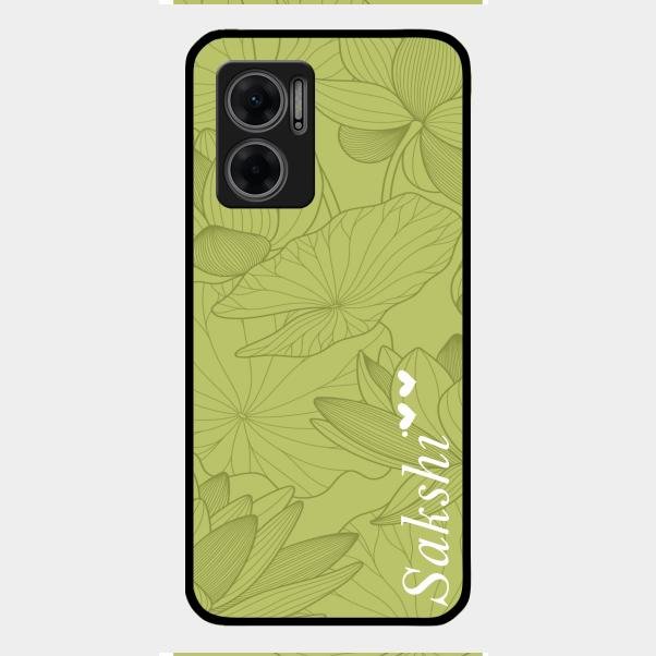 Customized luxury Mint Green leaves Glass Case Cover For Redmi 11 Prime 5G