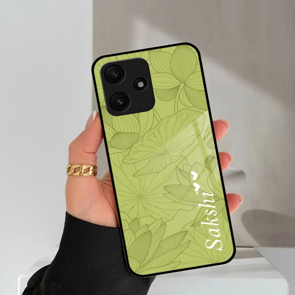 Customized luxury Mint Green leaves Glass Case Cover For Poco - ShopOnCliQ