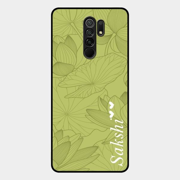Customized luxury Mint Green leaves Glass Case Cover For Redmi 9 Prime