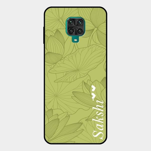 Customized luxury Mint Green leaves Glass Case Cover For Redmi Note 10 Lite