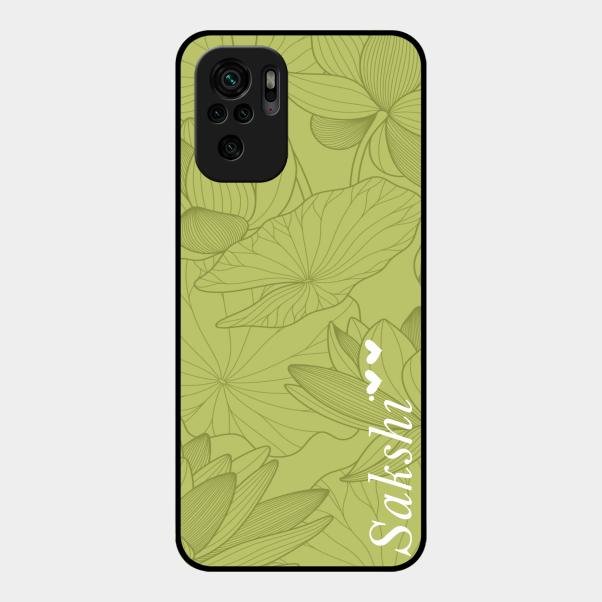 Customized luxury Mint Green leaves Glass Case Cover For Redmi Note 10