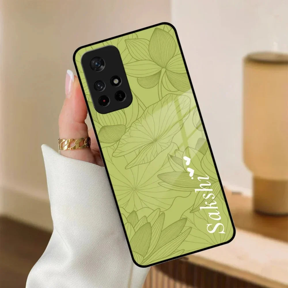 Customized luxury Mint Green leaves Glass Case Cover For Poco - ShopOnCliQ