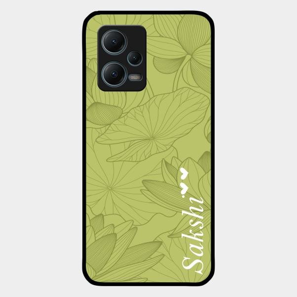 Customized luxury Mint Green leaves Glass Case Cover For Redmi Note 12 5G