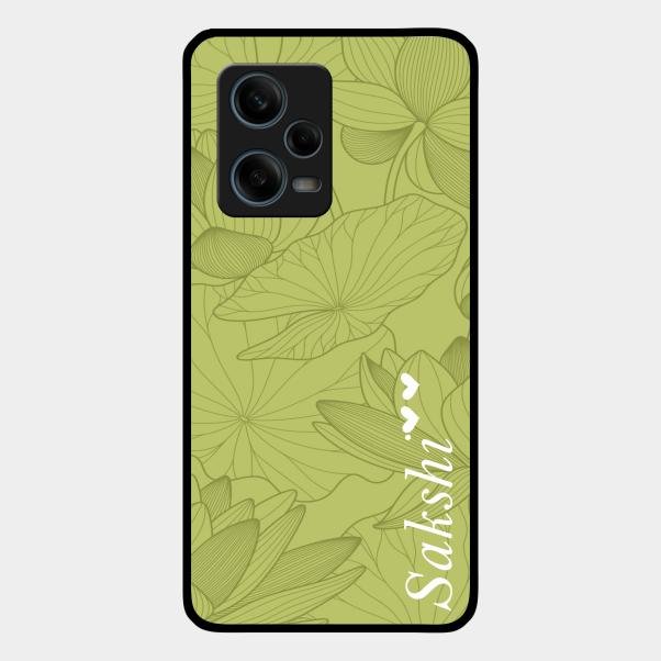 Customized luxury Mint Green leaves Glass Case Cover For Redmi Note 12 Pro Plus 5G